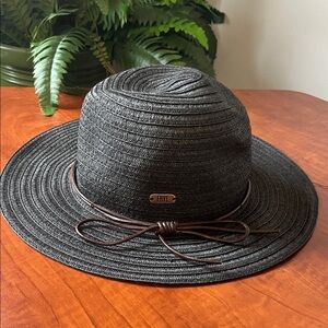 Frye Paperbraid Fedora Wide Brim brown leather tie Fyre logo tag